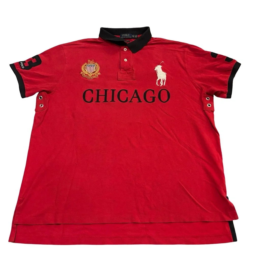 Ralph Lauren Polo Chicago Men Big Pony Chicago Red Polo 6116